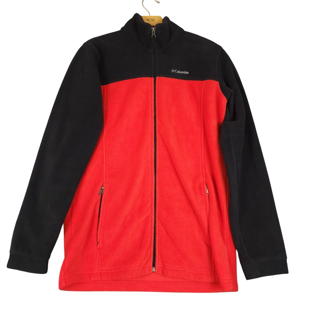 Columbia Fleece Jacket Full Zip Black Red Color Block Outdoor Size XL